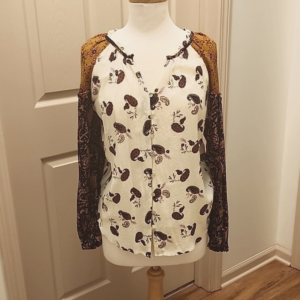 Jane + Delancey Paisley Long Sleeve Blouse, Size Large